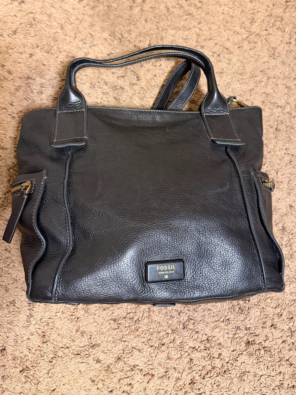 Fossil Black Cowhide Leather Satchel Shoulder Bag